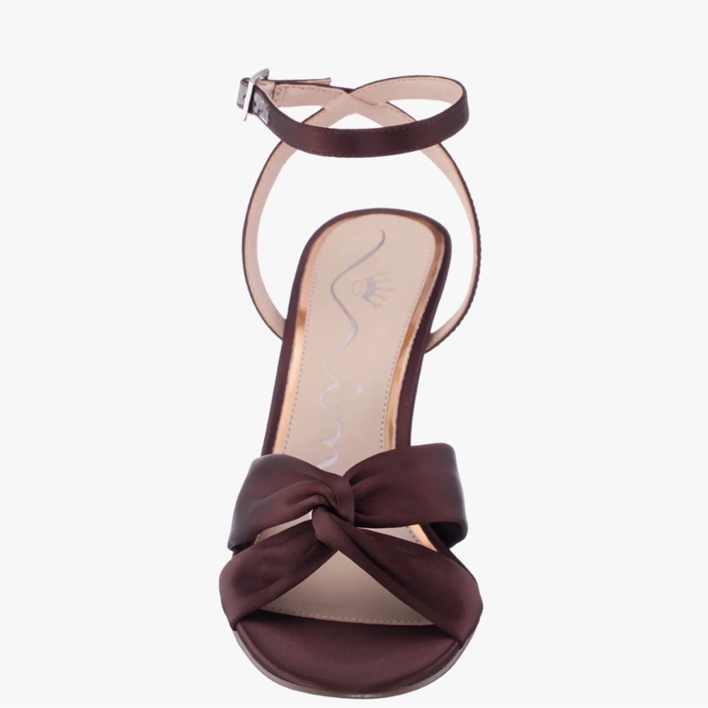 Never Worn Chocolate Satin Heels; size 5.5 - Picture 3 of 5